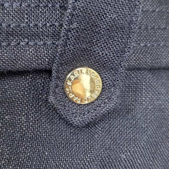 Karl Lagerfeld Dark Blue Belted Linenblend Midi Dress Size 12 - Picture 9 of 9